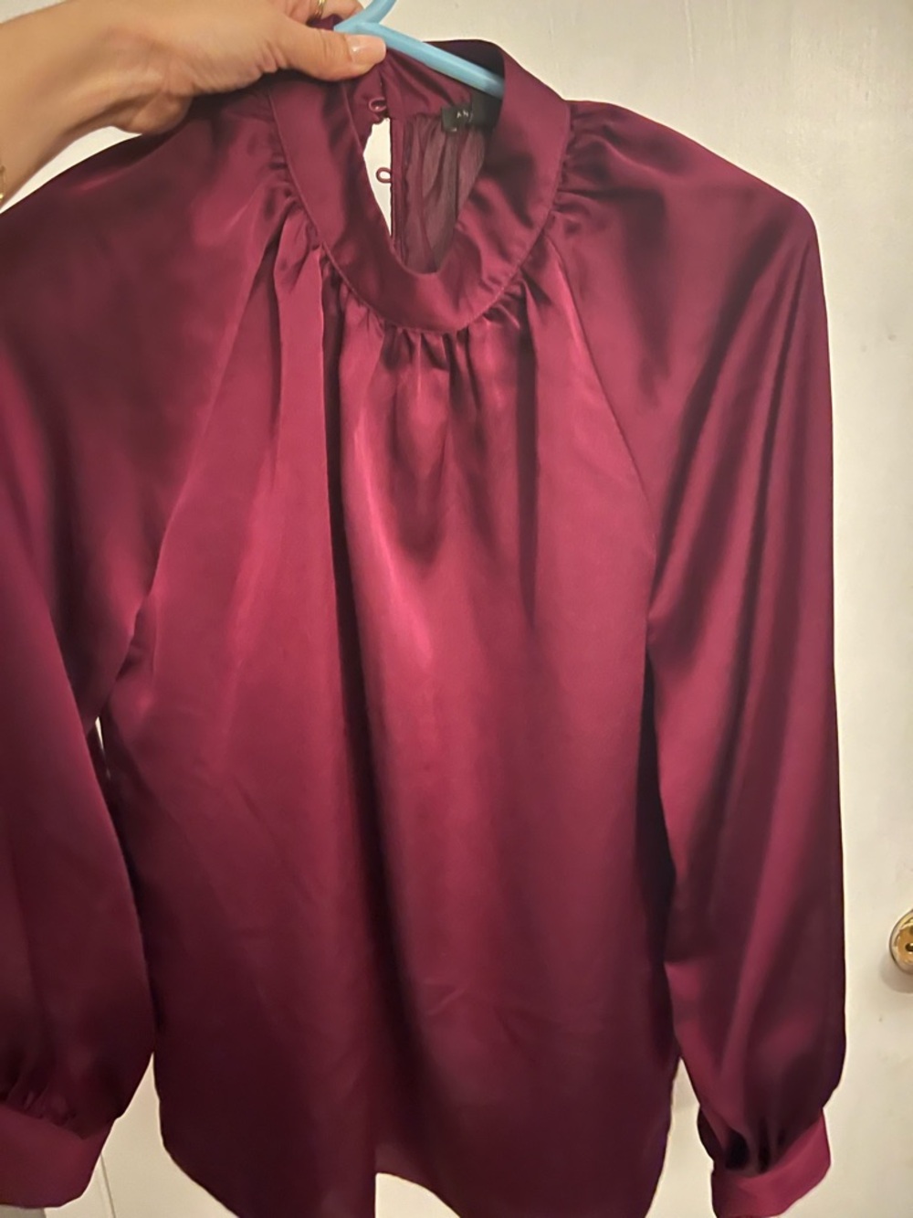 Ann Taylor purple Satin-like Long-Sleeve Blouse - Elegant High Neck